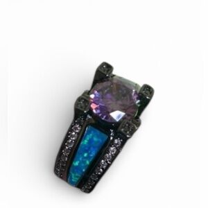 Elegant Purple tanzanite  and Blue opal  Ring